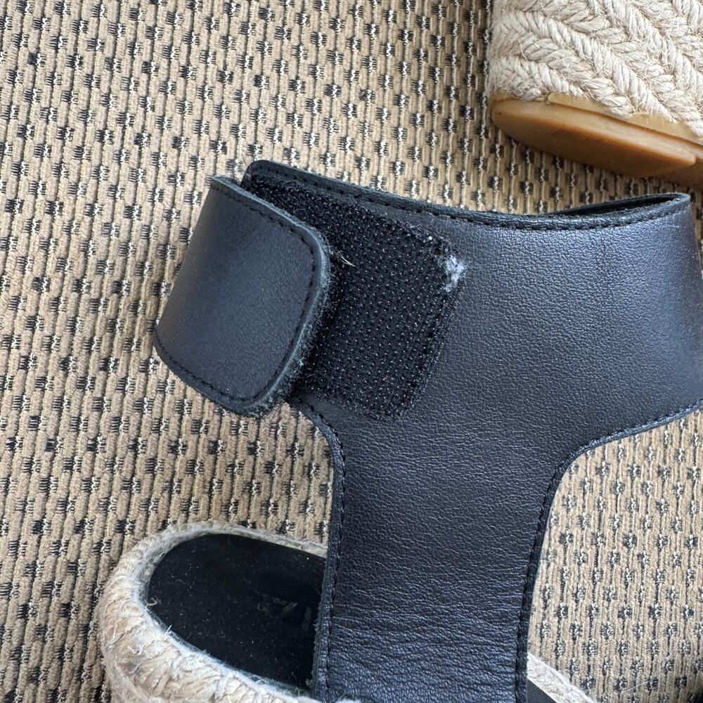Vince Black Leather Espadrille Wedge Sandals Size 6 - Picture 10 of 13